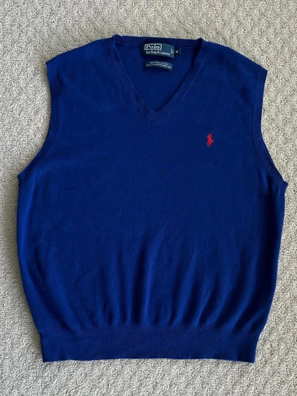 Polo By Ralph Lauren Cotton V-Neck Sweater Vest Royal Blue M Classic Preppy Soft